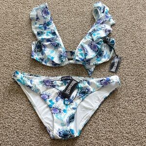 White and Blue Floral Bikini